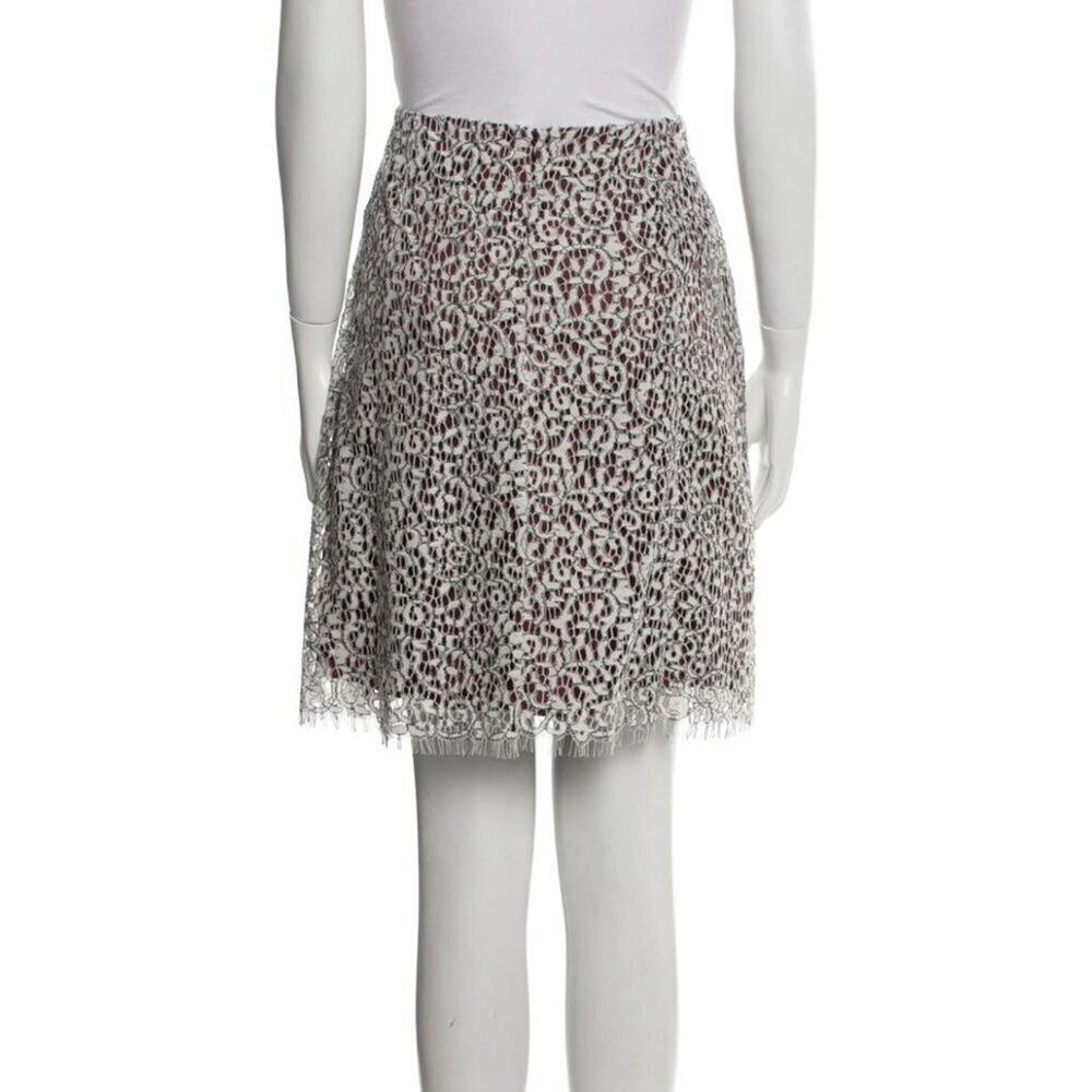 CARVEN Lace Pattern Knee-Length Skirt -L/10-White/Burgandy NWT - Picture 3 of 15